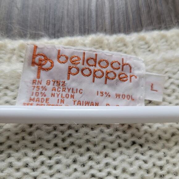 Vintage Beldoch Popper Womens Pullover Sweater L Cream Embroidered Short Sleeve - Picture 3 of 7